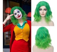 Ondulé vert cheveux courts, perruque verte, perruque verte pour les femmes, costume Halloween carnaval (vert)