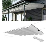 Ondulée Auvent 110 x 350 cm PES avec 98% Protection UV Protection Solaire, Résistant, Voile d'ombrage Étanche, Filet Dombrage Cordes de Fixation et avec Œillets pour Patio, Gris Clair