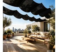Ondulée Auvent 120 x 220 cm PES avec 98% Protection UV Protection Solaire, Résistant, Solaire Auvent avec Œillets et Cordes de Fixation pour Patio, Noir