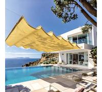 Ondulée Auvent 135 x 220 cm Protection UV 98% Imperméable Toile PES Résistant, Voile d'ombrage Imperméable Rectangulaire avec Œillets et Cordes de Fixation pour Jardins, Jaune Sable