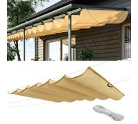 Ondulée Auvent 140 x 490 cm PES avec 98% Protection UV Protection Solaire, Résistant, Voile d'ombrage Étanche, Filet Dombrage Cordes de Fixation et avec Œillets pour Patio, Jaune Sable
