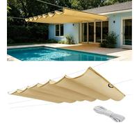 Ondulée Auvent 165 x 220 cm PES avec 98% Protection UV Protection Solaire, Résistant, Toile Ombrage Imperméable avec Œillets et Cordes de Fixation pour Patio, Jaune Sable