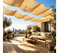 Ondulée Auvent 175 x 220 cm PES avec 98% Protection UV Protection Solaire, Résistant, Solaire Auvent avec Œillets et Cordes de Fixation pour Patio, Jaune Sable