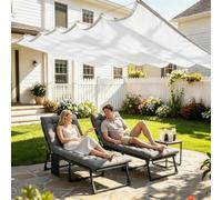 Ondulée Auvent 190 x 220 cm Protection UV 98% Imperméable Toile PES Résistant, Voile d'ombrage Imperméable Rectangulaire Cordes de Fixation et avec Œillets pour Patio, Blanc