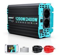 Onduleur 1200W/2400W À Onde Sinusoïdale Pure, Convertisseur De Tension 12 V À 230 V, avec Télécommande LCD, Ports USB Et Type-C, 2 Prises Secteur EU pour Panneaux Solaires, Véhicules Et Cam