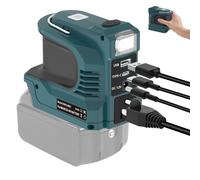 Onduleur 220 W pour batterie Makita 18 V, onduleur DC 18 V vers AC 220 V, convertisseur de tension, adaptateur avec 1 port USB, 1 prise de raccordement de type C et 1 sortie CC 12 V/5 A, lumière LED