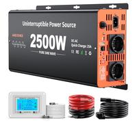 Onduleur 2500W 12V vers 230V Sinusoïdal Pur avec Commutation Prioritaire de Réseau et Fonction de Charge 25A et UPS,Convertisseur de Tension avec Télécommande LCD,pour Camping,Alimentation de Secours