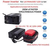 Onduleur de puissance Portable 200W pour batterie Lidl PARKSIDE X20V, alimenté DC 18V à AC 220V avec USB 5V 2,4a pour UK EU AU (sans batterie)