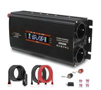 Onduleur Puissance Convertisseur Tension Solaire 3000 W DC 12 V/24 V vers AC 220 V/230 V avec Écran LCD Et Fusible Remplaçable Double Prise UE(12V Black)