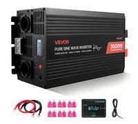 VEVOR Convertisseur Pur Sinus CC 12 V vers CA 230 V Onduleur Sinusoïdal Pur 3500 W, avec Écran LCD, Télécommande Filaire, Port USB et Type-C, 2 Prises CA, pour Camping-car, Voiture, Système Solaire