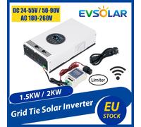 Onduleur solaire connecté au réseau, 2KW, décharge de batterie DC 48V 55-90V/1.5KW 24-55V, entrée panneaux PV, sortie AC 220V 180-260V avec limiteur LCD 2000W