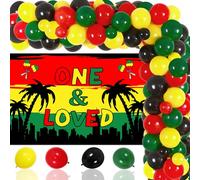 One and Loved Décorations pour premier anniversaire Reggae Toile de fond Palmier Reggae Fond Guirlande de Ballons Kit d'arche pour Rastafari jamaïcain Thème Musique Naissance Fournitures de fête