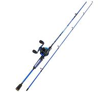 One Bass Ensemble de moulinet de canne à pêche, canne à pêche avec graphite 2 pièces vierges - Bleu - Gaucher - 1,8 m