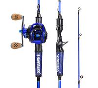 One Bass IM7 Lot de 2 Cannes à pêche et Moulinet en Graphite avec poignée en superpolymère et Moulinet gaucher Bleu
