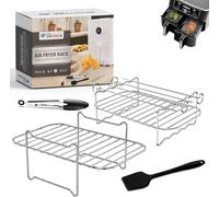 ONE Emporium Set de 2 Grilles pour Ninja Air Fryer - Compatible avec les Freidoras à Panier Double, Four et Micro-ondes - Accessoires en Acier Inoxydable avec Brosse à Huile et Pinces de Cuisine