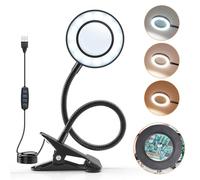 One Fire 10X Lampe Loupe Lampe de Bureau LED, 3 Couleurs 10 Luminosité Lampe de Lecture, 360° Flexible Loupe de Lecture, Portable Lampe Bureau Pince Grossissante Eclairante
