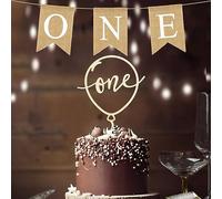 One gâteau topper, en bois décoration de gâteau 1 an avec bannière de premier anniversaire bébé douche gâteau décoration pour bébé douche articles fête premier anniversaire (Style de numéro de série)