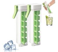 One Glass Ice Maker, One Hand Press Ice-Tray Mold with Handle, Space Saving & Easy to Release, 6 Square Ice Cube Maker for Ice Drink (2PCS Green)