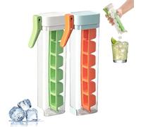 One Glass Ice Maker, One Hand Press Ice-Tray Mold with Handle, Space Saving & Easy to Release, 6 Square Ice Cube Maker for Ice Drink (Green+Orange)