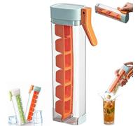One Glass Ice Maker, Press Ice Tray Mold, Space-Saving Cylinder Mold, 6 cubes carrés par presse, Portable Glass Ice Maker with Storage Container for Maker Ice Drink (Orange)