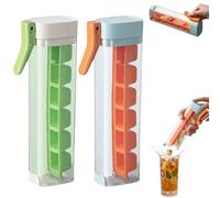 One Glass Ice Maker, Press Ice Tray Mold, Space-Saving Cylinder Mold, 6 cubes carrés par presse, Portable Glass Ice Maker with Storage Container for Maker Ice Drink (Green + Orange)