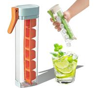 One Glass Ice Maker, Press Type Ice Cube Tray with Lid, Easy Release Silicone Ice Molds for Cocktails, Coffee & Water Bottles,Space Saving Cylinder Design, 6 Cubes per Press (Orange)