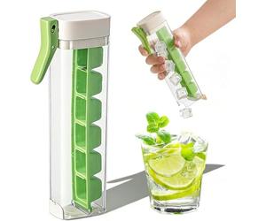 One Glass Ice Maker, Press Type Ice Cube Tray with Lid, Easy Release Silicone Ice Molds for Cocktails, Coffee & Water Bottles,Space Saving Cylinder Design, 6 Cubes per Press (Green)