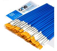 ONE HAPPY CHOICE Ensemble de 50 pinceaux à peindre à plat avec cheveux synthétiques, manche en plastique court, petit kit de brosse en vrac, huile acrylique,aquarelle, peinture d'art fine pour enfants