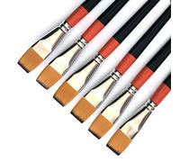 ONE HAPPY CHOICE Pinceau plat de 3/4 po, paquet de 6, cheveux de sable synthétique de qualité supérieure pour peinture acrylique à la gouache à l'huile d'aquarelle par des étudiants,des professionnels