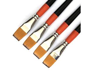 ONE HAPPY CHOICE Pinceau plat d'un pouce, paquet de 4,cheveux de sable synthétique de qualité supérieure pour peinture acrylique à la gouache à l'huile d'aquarelle par des étudiants,des professionnels