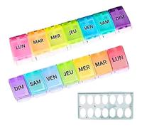 One Heal - Pilulier Semainier FRANCAIS Matin et Soir | 2 x 7 jours + Socle | Boîte à Medicament Pour chaque jour de semaine | Grande capacité | Ouverture facile | Ideal Voyage | Arc-en-ciel | Sans BPA