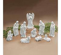One Holiday Way Lot de 10 Figurines de crèche de Noël en Porcelaine Blanche - Décoration de Table chrétienne en céramique pour cheminée de Noël Sainte Famille