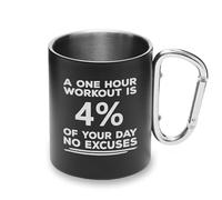 One Hour Workout No Excuses Tasse en métal avec poignée mousqueton, tasse de camping