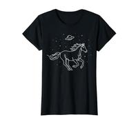 One Line Cheval au Galop UFO Nuit étoilée Art T-Shirt Graphique avec Valeur