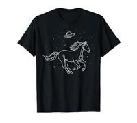 One Line Cheval au Galop UFO Nuit étoilée Art T-Shirt Graphique avec Valeur