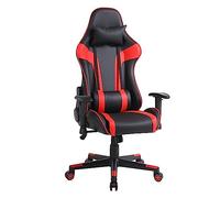 One Living Chaise de Gaming Confort et Style RAPTOR Dossier inclinable Hauteur réglable avec accoudoirs Appuie-tête Support Lombaire Fauteuil Playstation (Noir/Rouge)