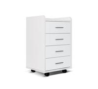 One Living Commode de bureau avec 4 tiroirs - Blanc avec structure robuste, roulettes pivotantes, poignées en métal - déjà montées, design moderne, facile à déplacer (blanc L 40 x P 35 x H 60 cm)