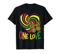 One Love Rasta Cœur Papillon Reggae Roots Style Jamaïque T-Shirt Graphique avec Valeur, Homme, Noir, M