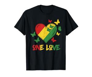 One Love Rasta Cœur Reggae Roots Jamaica Butterfly Peace T-Shirt
