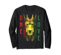 One Love Rasta Lion Jamaican Pride Reggae Africain Manche Longue