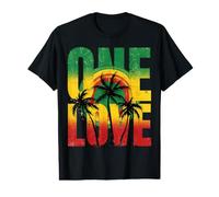 One Love Rasta Reggae Silhouettes de Palmiers tropicaux T-Shirt Graphique avec Valeur