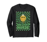 One Lucky Nurse St Patricks Day Retro Melting Happy Face Manche Longue
