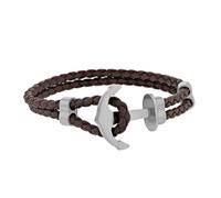 One Man Show - Bracelet croûte de Cuir de bovin finition nubuck tressé marron ancre marine acier (318210M)