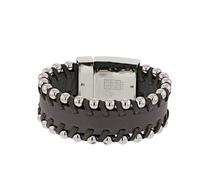 One Man Show - Bracelet large en cuir de bovin et boules en acier