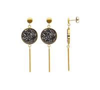 One Man Show - Pendantes en acier doré avec un rond orné de cristaux gris (313019DG)