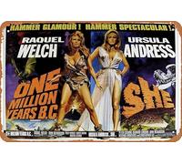 One Million Years B.C./She - Affiche de film vintage Décoration murale rétro en métal 20,3 x 30,5 cm