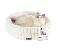 One PETS-TOP Panier Chat Moelleux (Blanc, 60 cm) | Coussin Chat ou Petit Chien Doux et Confortable - Cat Bed Antistress - Couchage Apaisant Rond et Chaud