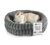 One PETS-TOP Panier Chat Moelleux - Coussin Chat ou Petit Chien Doux et Confortable - Cat Bed Antistress - Couchage Apaisant Rond et Chaud (Gris, 60 cm)
