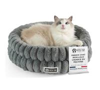 One PETS-TOP Panier Chat Moelleux - Coussin Chat ou Petit Chien Doux et Confortable - Cat Bed Antistress - Couchage Apaisant Rond et Chaud (Gris, 50 cm)