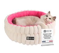 One PETS-TOP Panier Chat Moelleux - Coussin Chat ou Petit Chien Doux et Confortable - Cat Bed Antistress - Couchage Apaisant Rond et Chaud (Rose Intérieur et Blanc Extérieur, 50 cm)